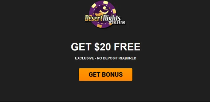 $20 free chip offered by desert nights casino