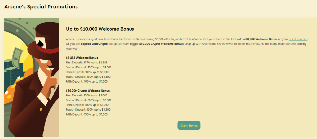 Lupin Casino Bonus Codes