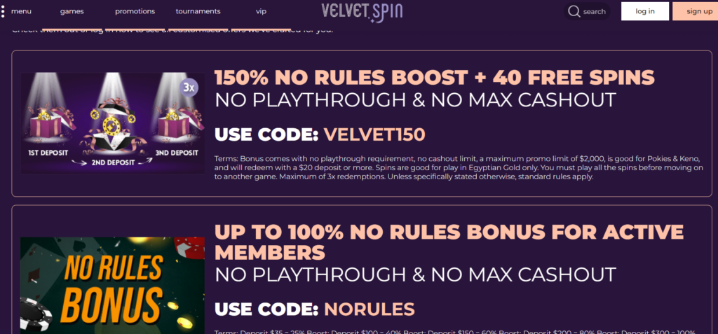 Velvet Spin Casino No Deposit Bonus