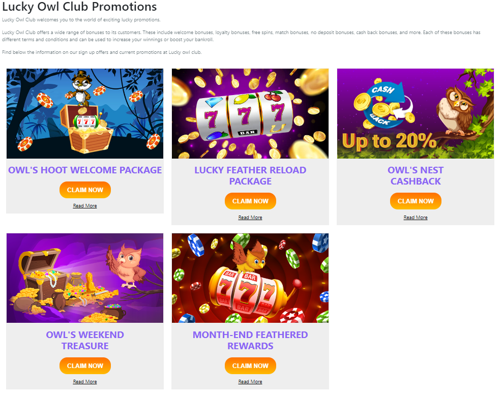 Lucky Owl Casino No Deposit Bonus