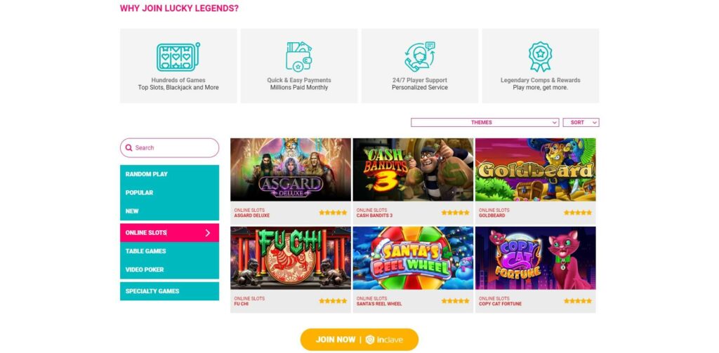 Lucky Legends Casino Bonus Codes