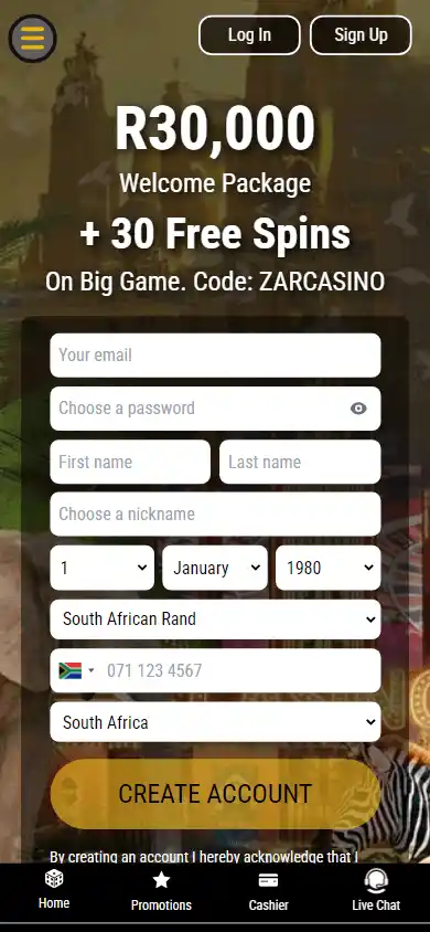 Zar Casino Login